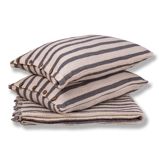 Zeep Naturals | Muslin Cloud Signature Coverlet Sets Bold Stripe Grey | Zeep Naturals brings you handcrafted soaps, organic cotton towels, and artisan kitchen essentials — all inspired by nature. Discover simple, sustainable living with products designed to soothe your senses and your home.