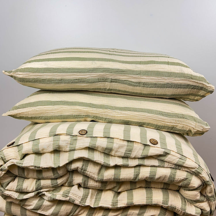 Zeep Naturals | Thick Striped Muslin Duvet/Comforter Sets Olive | Zeep Naturals brings you handcrafted soaps, organic cotton towels, and artisan kitchen essentials — all inspired by nature. Discover simple, sustainable living with products designed to soothe your senses and your home.