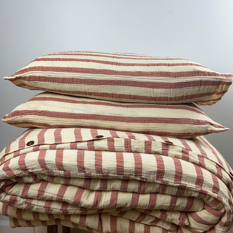 Zeep Naturals | Thick Striped Muslin Duvet/Comforter Sets Terra-cotta | Zeep Naturals brings you handcrafted soaps, organic cotton towels, and artisan kitchen essentials — all inspired by nature. Discover simple, sustainable living with products designed to soothe your senses and your home.