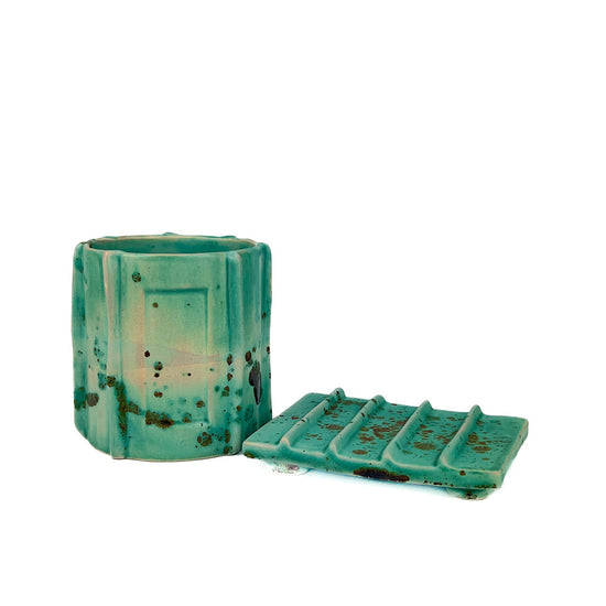 Zeep Naturals | Asitane Soap Coasters and Toothbrush Holders Matte Aqua with Brown Fleckers | Zeep Naturals brings you handcrafted soaps, organic cotton towels, and artisan kitchen essentials — all inspired by nature. Discover simple, sustainable living with products designed to soothe your senses and your home.
