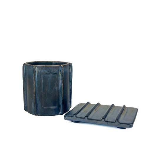 Zeep Naturals | Asitane Soap Coasters and Toothbrush Holders Matte Black with Copper Shimmer | Zeep Naturals brings you handcrafted soaps, organic cotton towels, and artisan kitchen essentials — all inspired by nature. Discover simple, sustainable living with products designed to soothe your senses and your home.