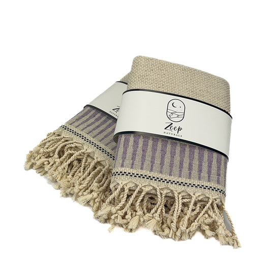 Zeep Naturals | Backgammon Towels Purple-Black Border | Zeep Naturals brings you handcrafted soaps, organic cotton towels, and artisan kitchen essentials — all inspired by nature. Discover simple, sustainable living with products designed to soothe your senses and your home.