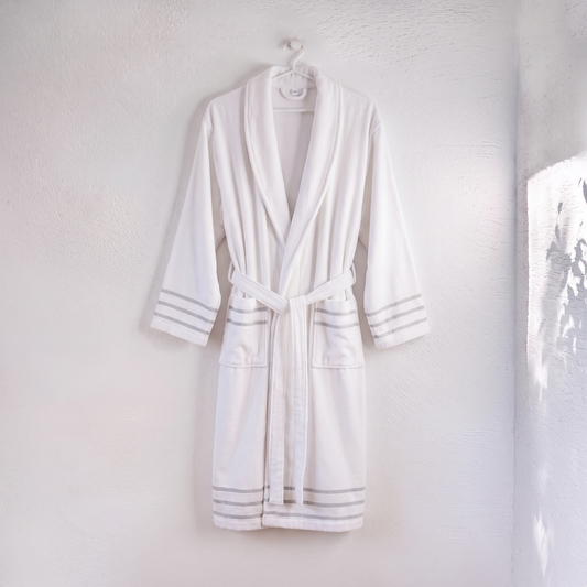 Arden Lounging Robes - Cloud Stripe - Beyaz Bornoz01