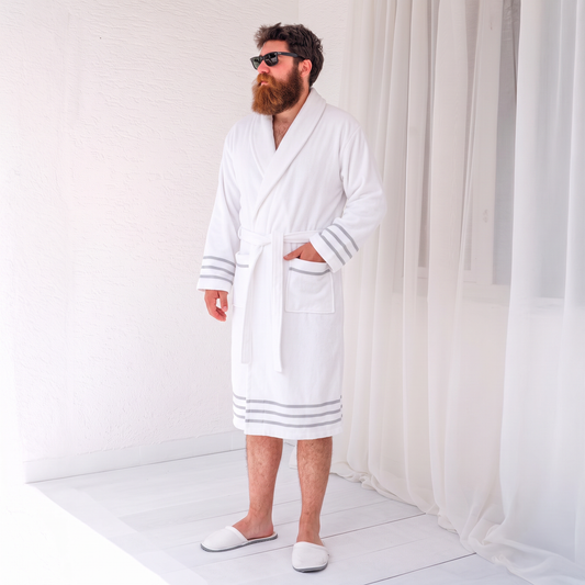 Arden Lounging Robes - Cloud Stripe - Beyaz Bornoz02