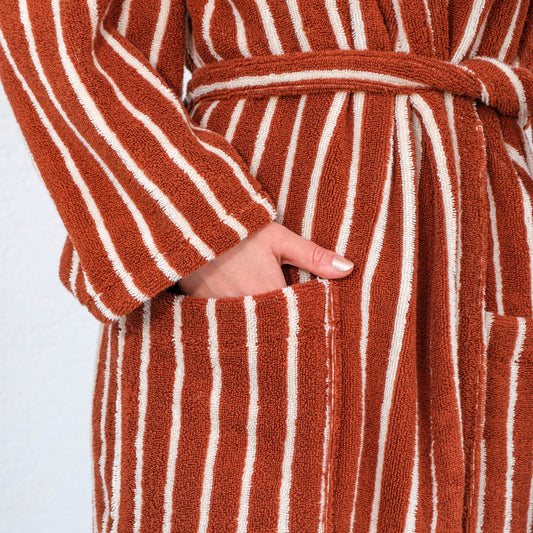 Zeep Naturals | Aegean Collection Sienna Spice Striped Bathrobes | Zeep Naturals brings you handcrafted soaps, organic cotton towels, and artisan kitchen essentials — all inspired by nature. Discover simple, sustainable living with products designed to soothe your senses and your home.