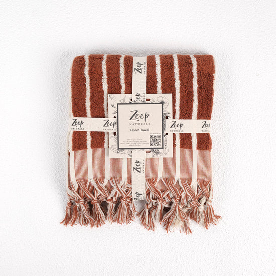 Zeep Naturals | Aegean Collection Striped Hand Towel Sienna Spice | Zeep Naturals brings you handcrafted soaps, organic cotton towels, and artisan kitchen essentials — all inspired by nature. Discover simple, sustainable living with products designed to soothe your senses and your home.