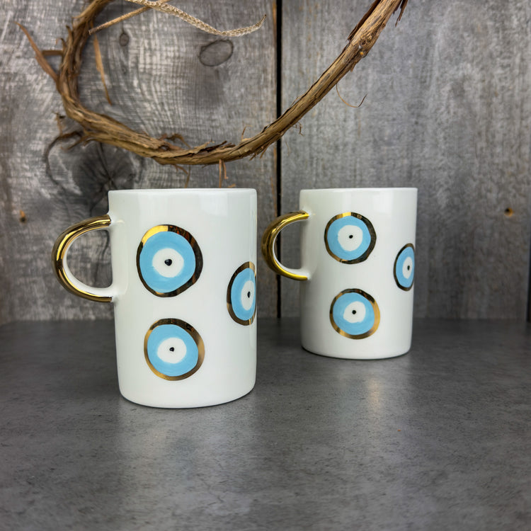 Zeep Naturals | White Ceramic Evil Eye Coffee/Tea Cups | Zeep Naturals brings you handcrafted soaps, organic cotton towels, and artisan kitchen essentials — all inspired by nature. Discover simple, sustainable living with products designed to soothe your senses and your home.
