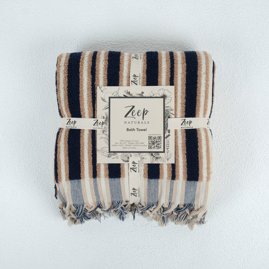 Zeep Naturals | Aegean Collection Striped Bath Towel Sapphire Cove | Zeep Naturals brings you handcrafted soaps, organic cotton towels, and artisan kitchen essentials — all inspired by nature. Discover simple, sustainable living with products designed to soothe your senses and your home.