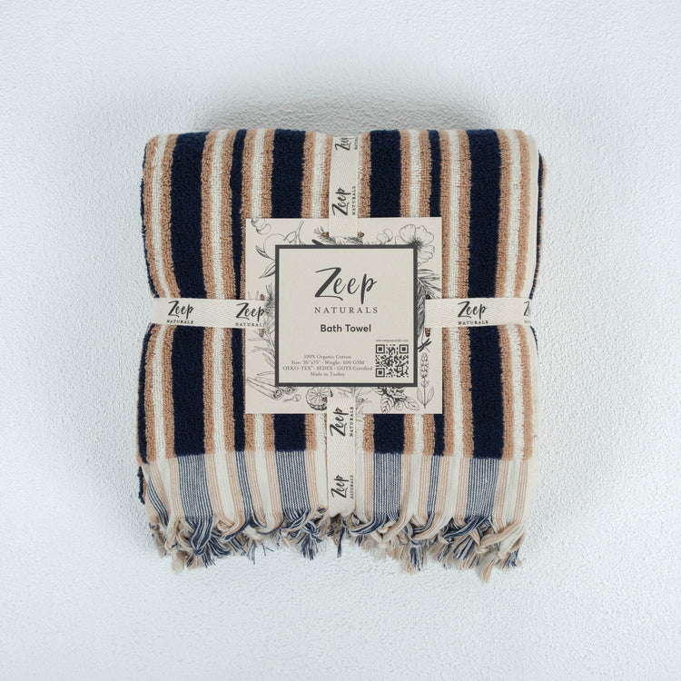 Zeep Naturals | Aegean Collection Striped Bath Towel Sapphire Cove | Zeep Naturals brings you handcrafted soaps, organic cotton towels, and artisan kitchen essentials — all inspired by nature. Discover simple, sustainable living with products designed to soothe your senses and your home.