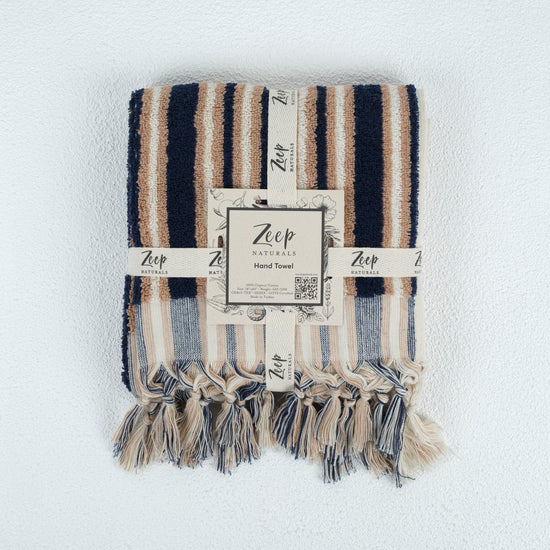 Zeep Naturals | Aegean Collection Striped Hand Towel Sapphire Cove | Zeep Naturals brings you handcrafted soaps, organic cotton towels, and artisan kitchen essentials — all inspired by nature. Discover simple, sustainable living with products designed to soothe your senses and your home.
