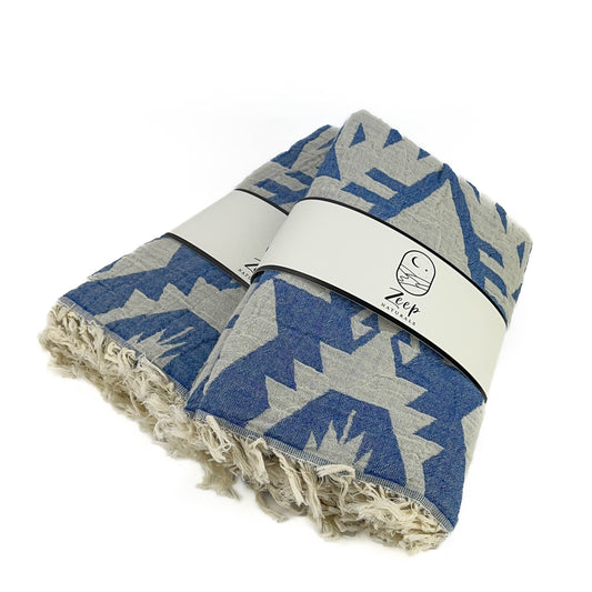 Zeep Naturals | Double Face Towels Traditional Kilim - Blue | Zeep Naturals brings you handcrafted soaps, organic cotton towels, and artisan kitchen essentials — all inspired by nature. Discover simple, sustainable living with products designed to soothe your senses and your home.