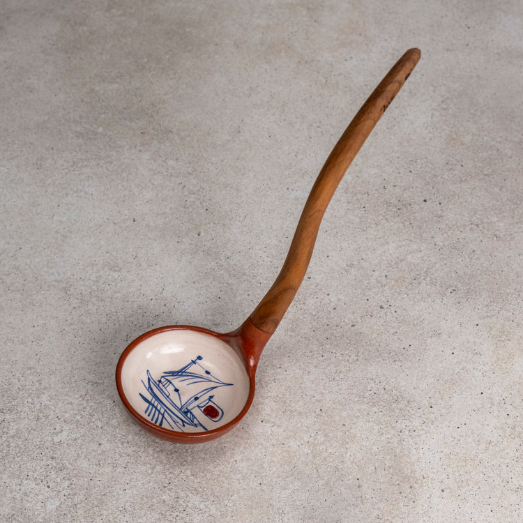 Zeep Naturals | Troy Collection Ceramic Ladle with Wooden Handle | Zeep Naturals brings you handcrafted soaps, organic cotton towels, and artisan kitchen essentials — all inspired by nature. Discover simple, sustainable living with products designed to soothe your senses and your home.