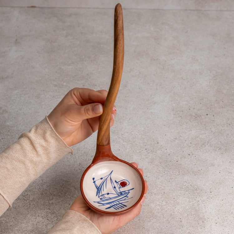 Zeep Naturals | Troy Collection Ceramic Ladle with Wooden Handle | Zeep Naturals brings you handcrafted soaps, organic cotton towels, and artisan kitchen essentials — all inspired by nature. Discover simple, sustainable living with products designed to soothe your senses and your home.
