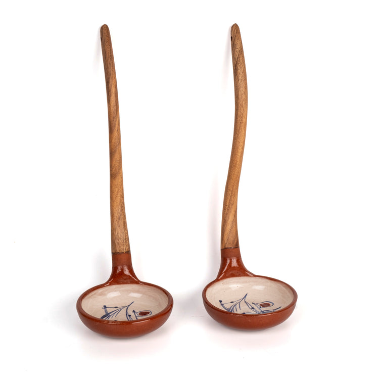 Zeep Naturals | Troy Collection Ceramic Ladle with Wooden Handle | Zeep Naturals brings you handcrafted soaps, organic cotton towels, and artisan kitchen essentials — all inspired by nature. Discover simple, sustainable living with products designed to soothe your senses and your home.