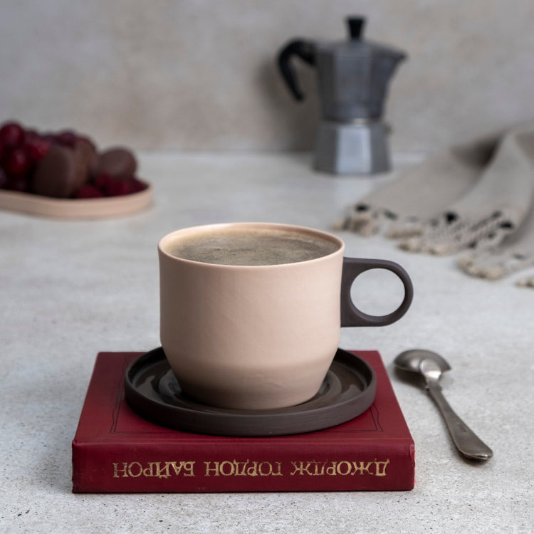 Zeep Naturals | Lydia Collection Modern Conic Coffee/Tea Cup with Saucer | Zeep Naturals brings you handcrafted soaps, organic cotton towels, and artisan kitchen essentials — all inspired by nature. Discover simple, sustainable living with products designed to soothe your senses and your home.