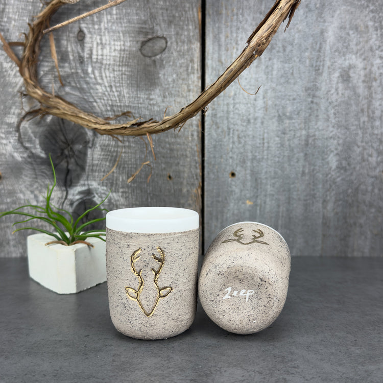 Zeep Naturals | Stoneware Handmade Espresso Cup No Handle | Deer | Zeep Naturals brings you handcrafted soaps, organic cotton towels, and artisan kitchen essentials — all inspired by nature. Discover simple, sustainable living with products designed to soothe your senses and your home.