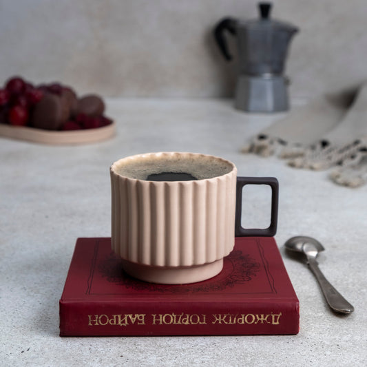 Zeep Naturals | Lydia Collection Modern Ribbed Coffee/Tea Cup Crema Smoke | Zeep Naturals brings you handcrafted soaps, organic cotton towels, and artisan kitchen essentials — all inspired by nature. Discover simple, sustainable living with products designed to soothe your senses and your home.