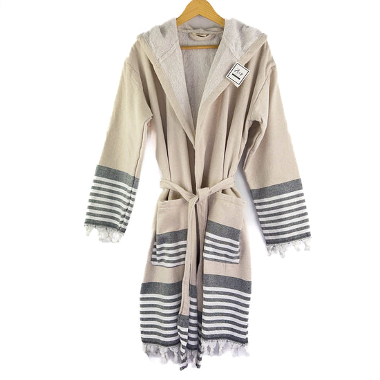 Zeep Naturals | Farmhouse Bathrobes Natural Black and White Stripe | Zeep Naturals brings you handcrafted soaps, organic cotton towels, and artisan kitchen essentials — all inspired by nature. Discover simple, sustainable living with products designed to soothe your senses and your home.