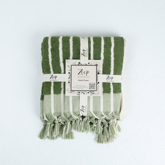 Zeep Naturals | Aegean Collection Striped Hand Towel Aegean Olive | Zeep Naturals brings you handcrafted soaps, organic cotton towels, and artisan kitchen essentials — all inspired by nature. Discover simple, sustainable living with products designed to soothe your senses and your home.