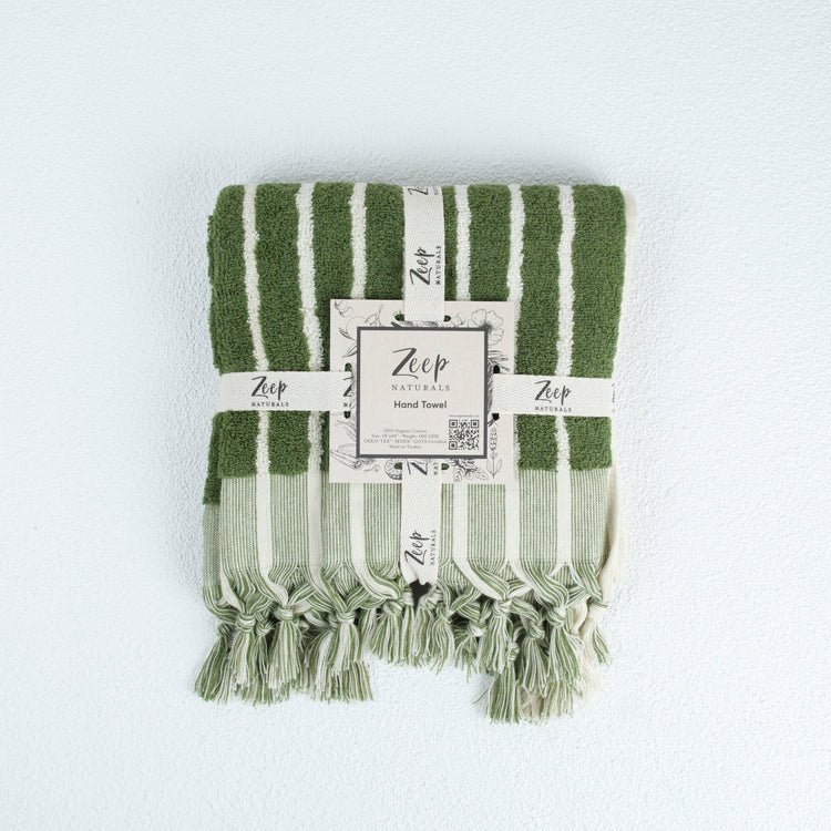 Zeep Naturals | Aegean Collection Striped Hand Towel Aegean Olive | Zeep Naturals brings you handcrafted soaps, organic cotton towels, and artisan kitchen essentials — all inspired by nature. Discover simple, sustainable living with products designed to soothe your senses and your home.