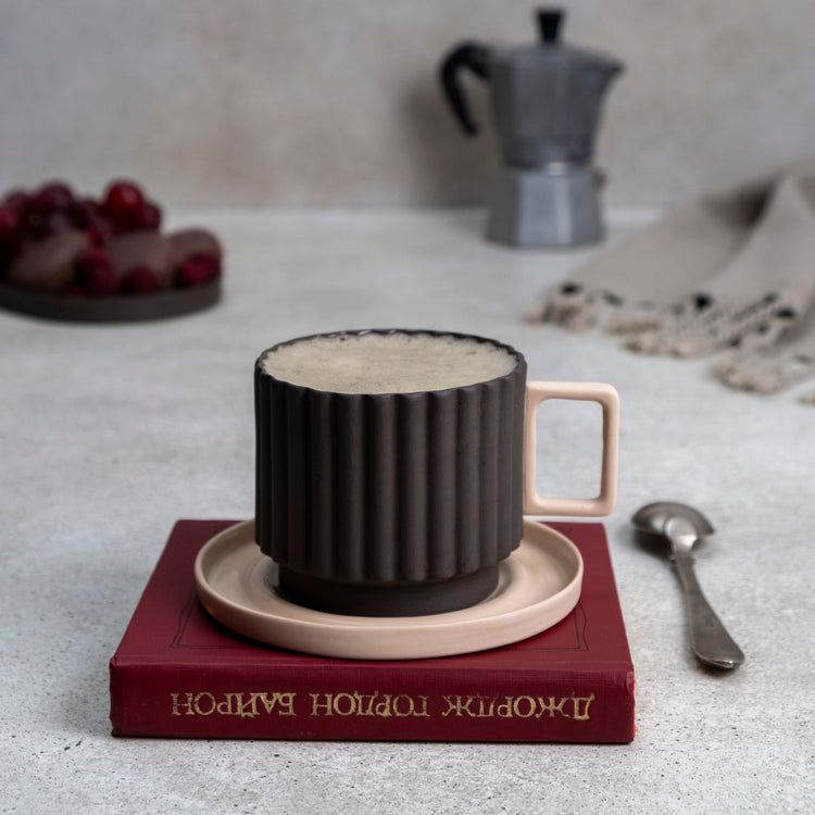 Zeep Naturals | Lydia Collection Modern Ribbed Coffee/Tea Cup with Saucer | Zeep Naturals brings you handcrafted soaps, organic cotton towels, and artisan kitchen essentials — all inspired by nature. Discover simple, sustainable living with products designed to soothe your senses and your home.