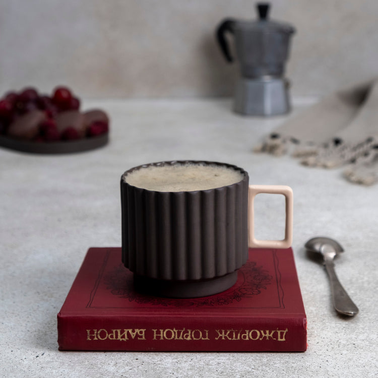 Zeep Naturals | Lydia Collection Modern Ribbed Coffee/Tea Cup Smoke Crema | Zeep Naturals brings you handcrafted soaps, organic cotton towels, and artisan kitchen essentials — all inspired by nature. Discover simple, sustainable living with products designed to soothe your senses and your home.