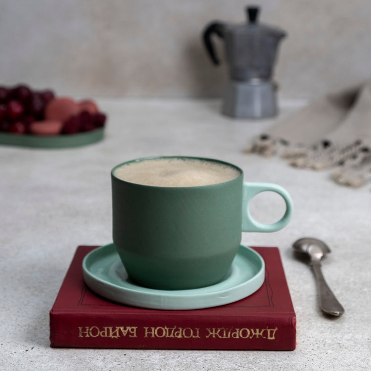 Zeep Naturals | Lydia Collection Modern Conic Coffee/Tea Cup with Saucer | Zeep Naturals brings you handcrafted soaps, organic cotton towels, and artisan kitchen essentials — all inspired by nature. Discover simple, sustainable living with products designed to soothe your senses and your home.