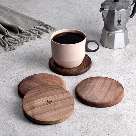 Zeep Naturals | Carya Collection Walnut Coaster Set (4 Pieces) | Zeep Naturals brings you handcrafted soaps, organic cotton towels, and artisan kitchen essentials — all inspired by nature. Discover simple, sustainable living with products designed to soothe your senses and your home.