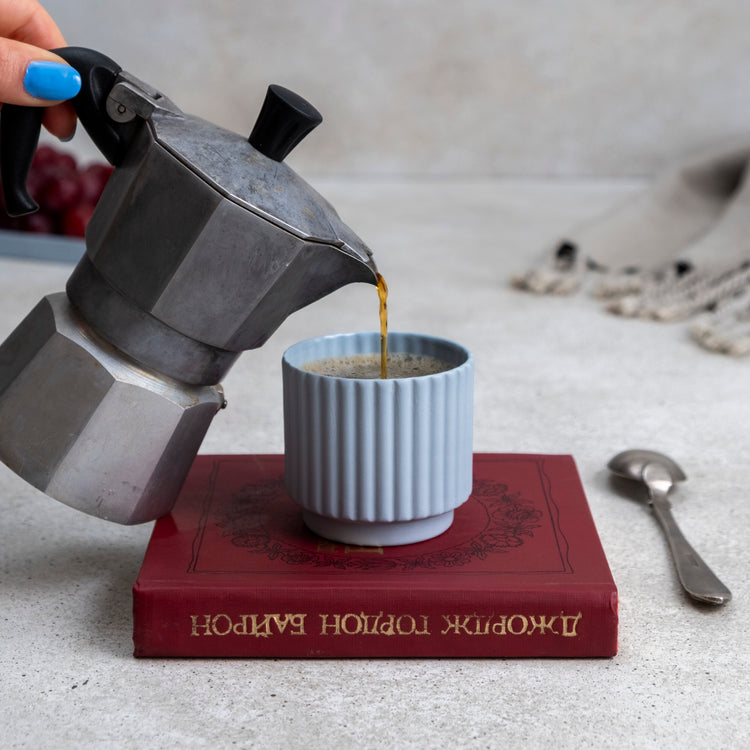 Zeep Naturals | Lydia Collection Modern Ribbed Espresso Cup Mistral | Zeep Naturals brings you handcrafted soaps, organic cotton towels, and artisan kitchen essentials — all inspired by nature. Discover simple, sustainable living with products designed to soothe your senses and your home.