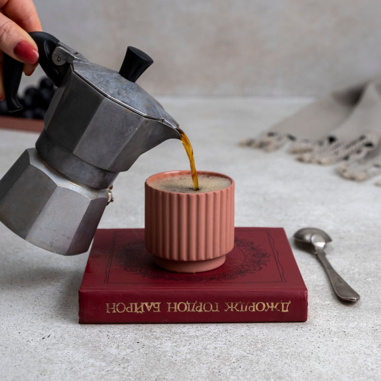 Zeep Naturals | Lydia Collection Modern Ribbed Espresso Cup Blush | Zeep Naturals brings you handcrafted soaps, organic cotton towels, and artisan kitchen essentials — all inspired by nature. Discover simple, sustainable living with products designed to soothe your senses and your home.