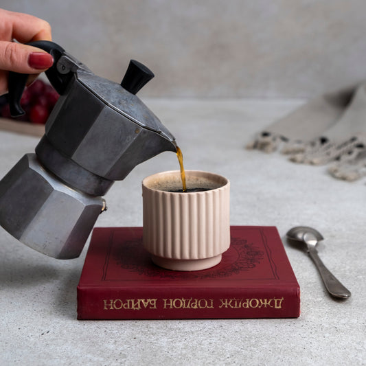 Zeep Naturals | Lydia Collection Modern Ribbed Espresso Cup Crema | Zeep Naturals brings you handcrafted soaps, organic cotton towels, and artisan kitchen essentials — all inspired by nature. Discover simple, sustainable living with products designed to soothe your senses and your home.