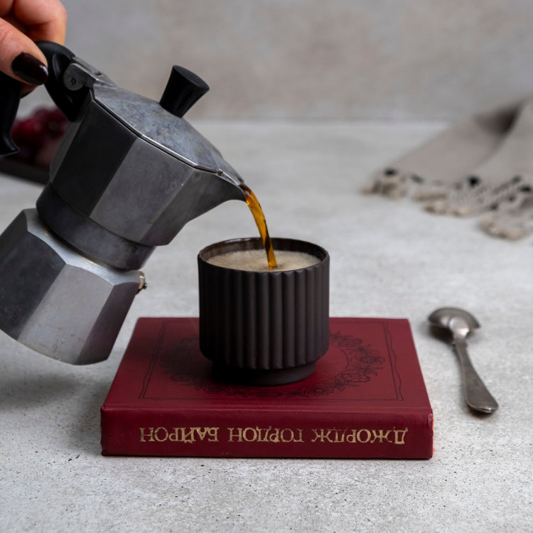 Zeep Naturals | Lydia Collection Modern Ribbed Espresso Cup Smoke | Zeep Naturals brings you handcrafted soaps, organic cotton towels, and artisan kitchen essentials — all inspired by nature. Discover simple, sustainable living with products designed to soothe your senses and your home.