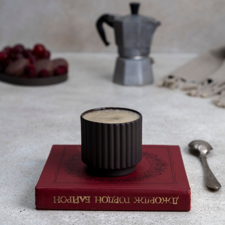 Zeep Naturals | Lydia Collection Modern Ribbed Espresso Cup | Zeep Naturals brings you handcrafted soaps, organic cotton towels, and artisan kitchen essentials — all inspired by nature. Discover simple, sustainable living with products designed to soothe your senses and your home.