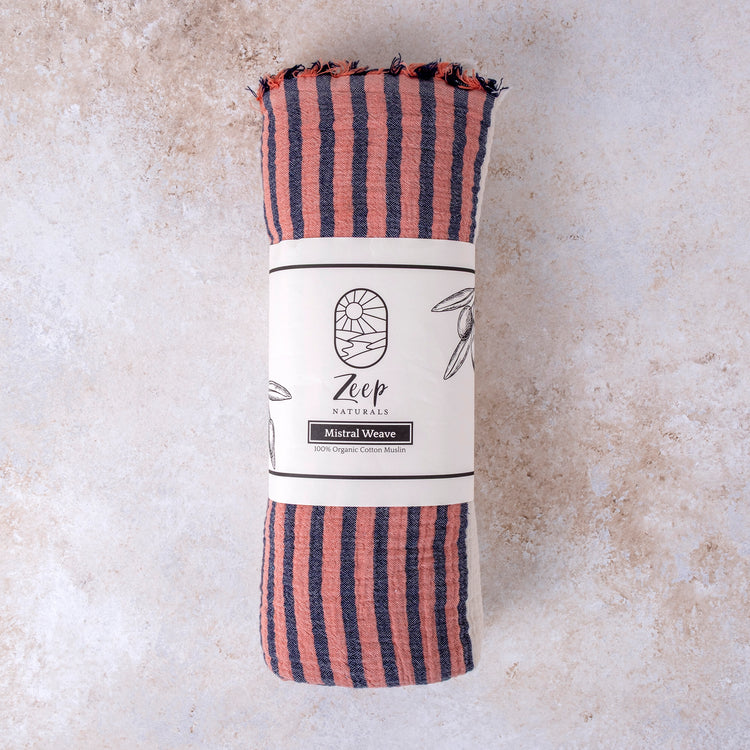 Zeep Naturals | Muslin Collection Mistral Weave Muslin Towels Harbor Stripe | Zeep Naturals brings you handcrafted soaps, organic cotton towels, and artisan kitchen essentials — all inspired by nature. Discover simple, sustainable living with products designed to soothe your senses and your home.