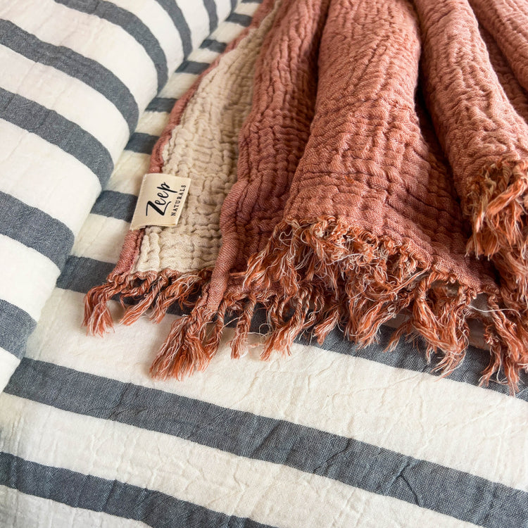 Zeep Naturals | Muslin Bedspreads/Blankets Terra-cotta | Zeep Naturals brings you handcrafted soaps, organic cotton towels, and artisan kitchen essentials — all inspired by nature. Discover simple, sustainable living with products designed to soothe your senses and your home.