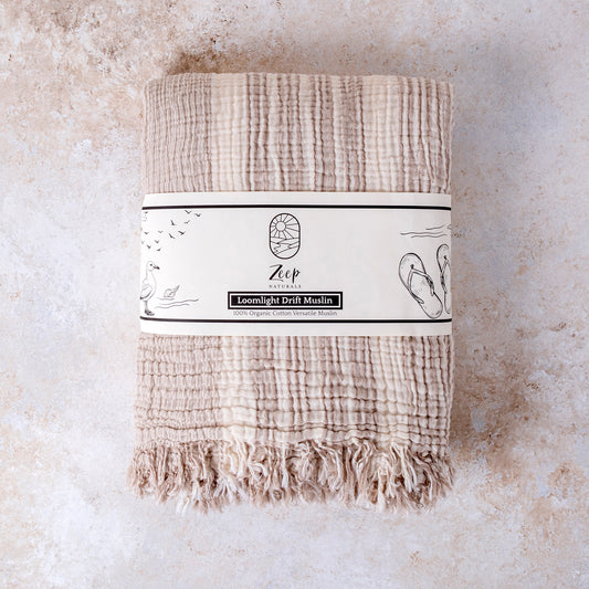 Zeep Naturals | Muslin Collection Loomlight Drift Muslin Towel Natural Khaki | Zeep Naturals brings you handcrafted soaps, organic cotton towels, and artisan kitchen essentials — all inspired by nature. Discover simple, sustainable living with products designed to soothe your senses and your home.