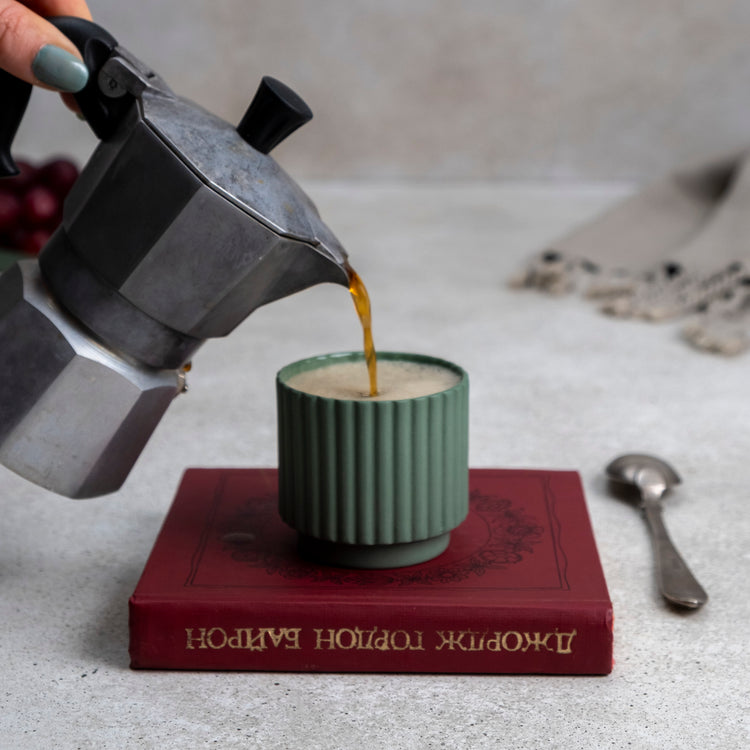 Zeep Naturals | Lydia Collection Modern Ribbed Espresso Cup Sage | Zeep Naturals brings you handcrafted soaps, organic cotton towels, and artisan kitchen essentials — all inspired by nature. Discover simple, sustainable living with products designed to soothe your senses and your home.