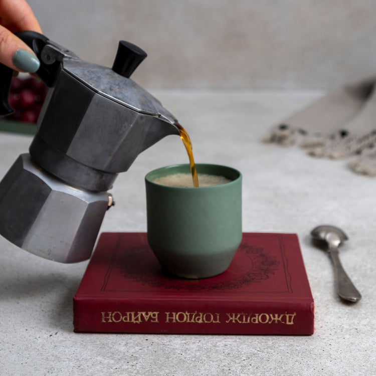 Zeep Naturals | Lydia Collection Modern Conic Espresso Cup Sage | Zeep Naturals brings you handcrafted soaps, organic cotton towels, and artisan kitchen essentials — all inspired by nature. Discover simple, sustainable living with products designed to soothe your senses and your home.