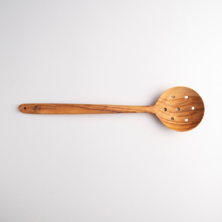 Zeep Naturals | Olive Wood Slotted Round Spoon | Zeep Naturals brings you handcrafted soaps, organic cotton towels, and artisan kitchen essentials — all inspired by nature. Discover simple, sustainable living with products designed to soothe your senses and your home.