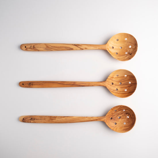 Zeep Naturals | Olive Wood Slotted Round Spoon | Zeep Naturals brings you handcrafted soaps, organic cotton towels, and artisan kitchen essentials — all inspired by nature. Discover simple, sustainable living with products designed to soothe your senses and your home.