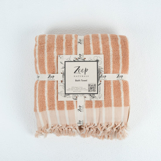 Zeep Naturals | Aegean Collection Striped Bath Towel Almond Cream | Zeep Naturals brings you handcrafted soaps, organic cotton towels, and artisan kitchen essentials — all inspired by nature. Discover simple, sustainable living with products designed to soothe your senses and your home.