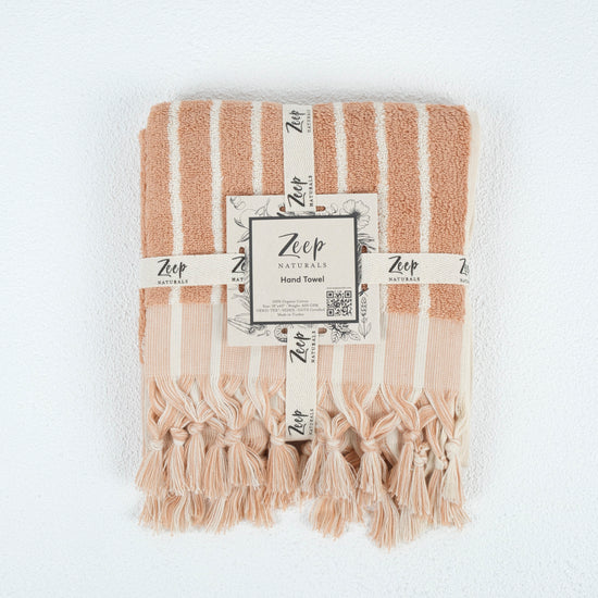 Zeep Naturals | Aegean Collection Striped Hand Towel Almond Cream | Zeep Naturals brings you handcrafted soaps, organic cotton towels, and artisan kitchen essentials — all inspired by nature. Discover simple, sustainable living with products designed to soothe your senses and your home.