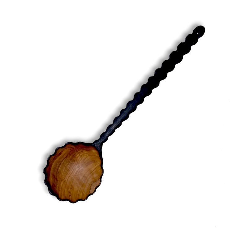 Olive Wood Wabi-Sabi Saw-Toothed Round Spoon (with Teeth on the Handle)