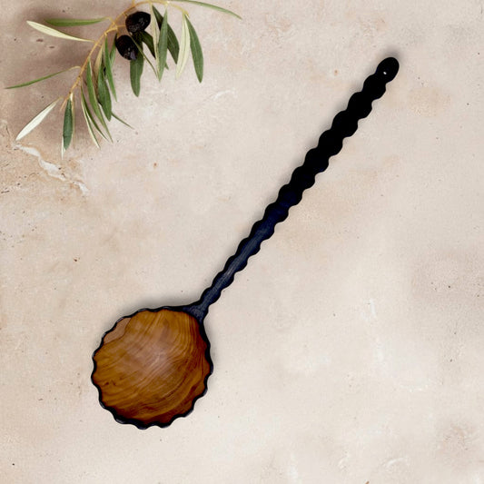 Olive Wood Wabi-Sabi Saw-Toothed Round Spoon (with Teeth on the Handle)