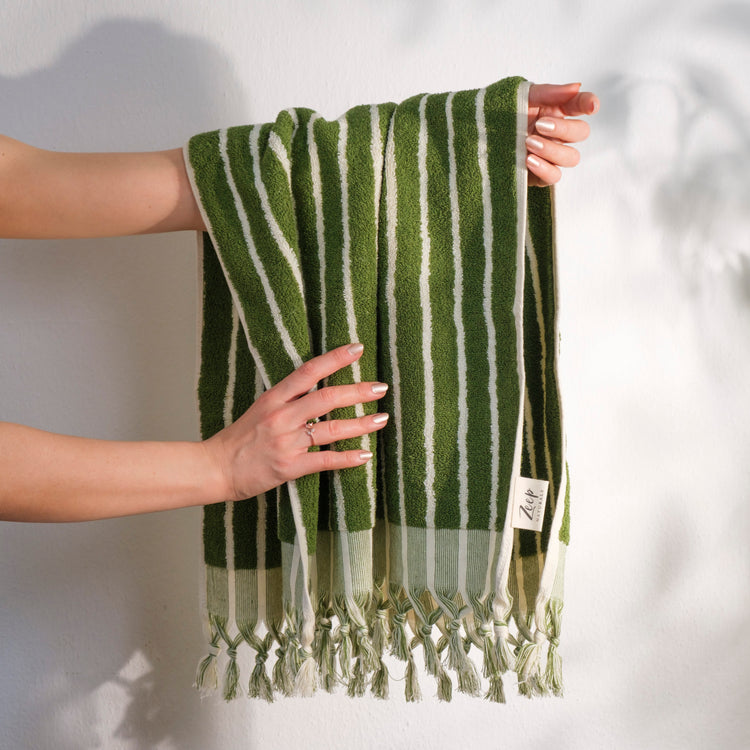 Zeep Naturals | Aegean Collection Striped Hand Towel | Zeep Naturals brings you handcrafted soaps, organic cotton towels, and artisan kitchen essentials — all inspired by nature. Discover simple, sustainable living with products designed to soothe your senses and your home.