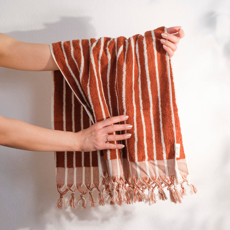 Zeep Naturals | Aegean Collection Striped Hand Towel | Zeep Naturals brings you handcrafted soaps, organic cotton towels, and artisan kitchen essentials — all inspired by nature. Discover simple, sustainable living with products designed to soothe your senses and your home.