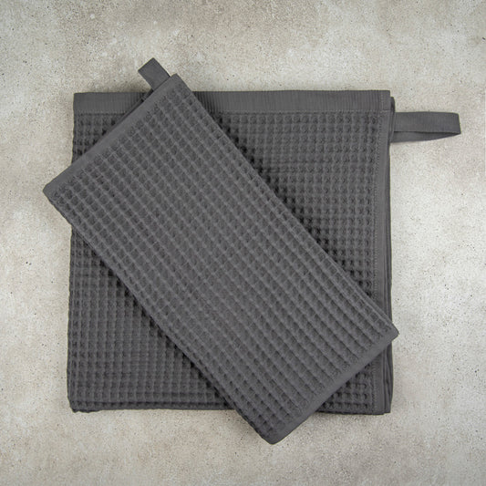 Zeep Naturals | Olivara Waffle Towels Slate | Zeep Naturals brings you handcrafted soaps, organic cotton towels, and artisan kitchen essentials — all inspired by nature. Discover simple, sustainable living with products designed to soothe your senses and your home.