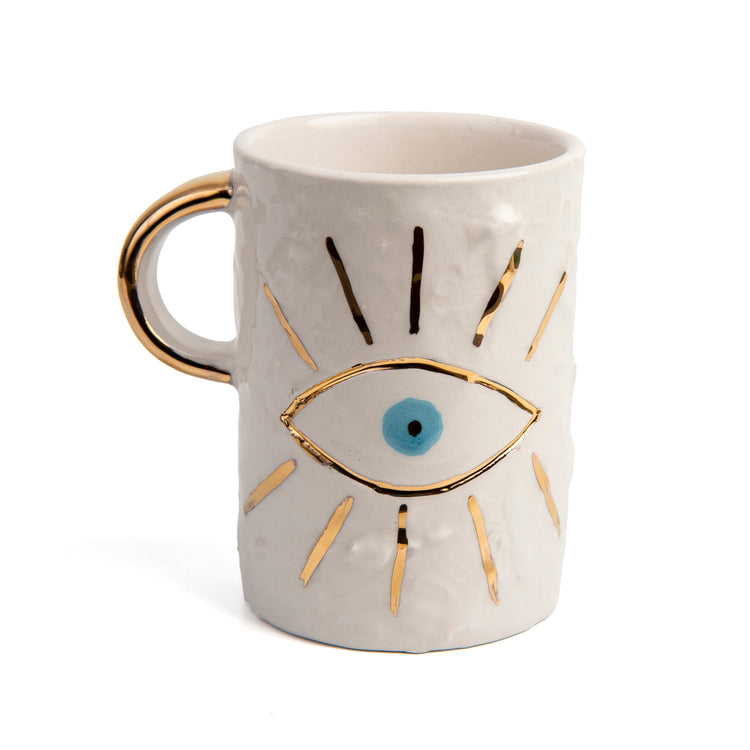 Zeep Naturals | White Ceramic Coffee/Tea Cup | Charming Eye | Zeep Naturals brings you handcrafted soaps, organic cotton towels, and artisan kitchen essentials — all inspired by nature. Discover simple, sustainable living with products designed to soothe your senses and your home.