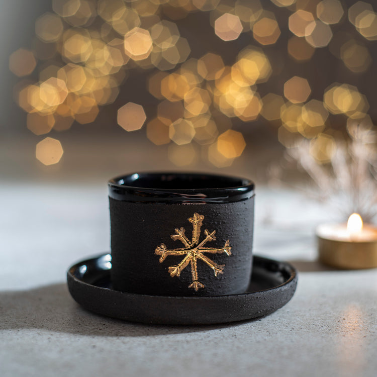 Zeep Naturals | Stoneware Handmade 2-Piece Espresso Cup | Snowflake | Zeep Naturals brings you handcrafted soaps, organic cotton towels, and artisan kitchen essentials — all inspired by nature. Discover simple, sustainable living with products designed to soothe your senses and your home.