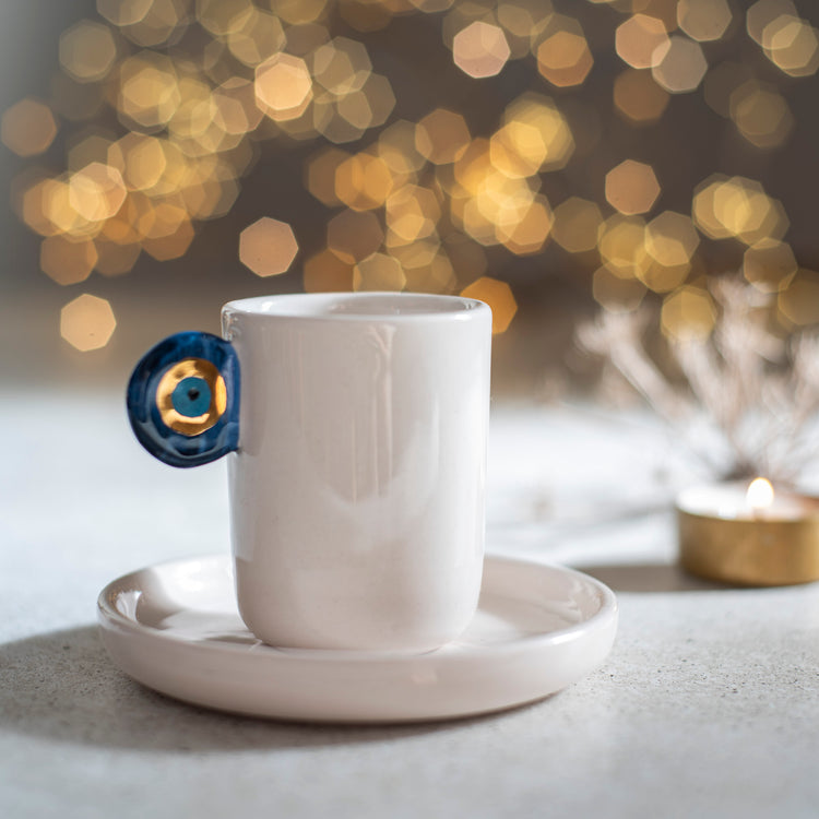 Zeep Naturals | Ceramic Handmade 2-Piece Slim Espresso Cup | Evil Eye Handle | Zeep Naturals brings you handcrafted soaps, organic cotton towels, and artisan kitchen essentials — all inspired by nature. Discover simple, sustainable living with products designed to soothe your senses and your home.